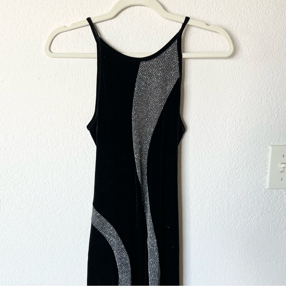 Vintage Y2K 2000s 90s velvet glitter design maxi dress - Picture 3 of 6